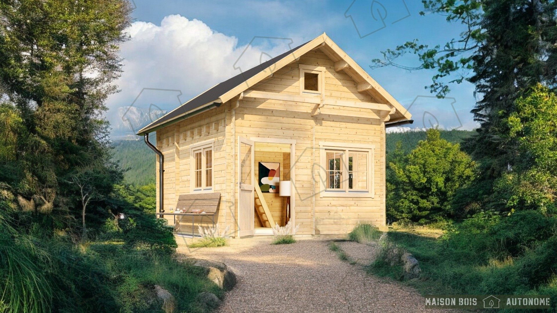 Maison bois autonome avec mezzanine - petite maison en bois écologique - chalet bois mezzanine