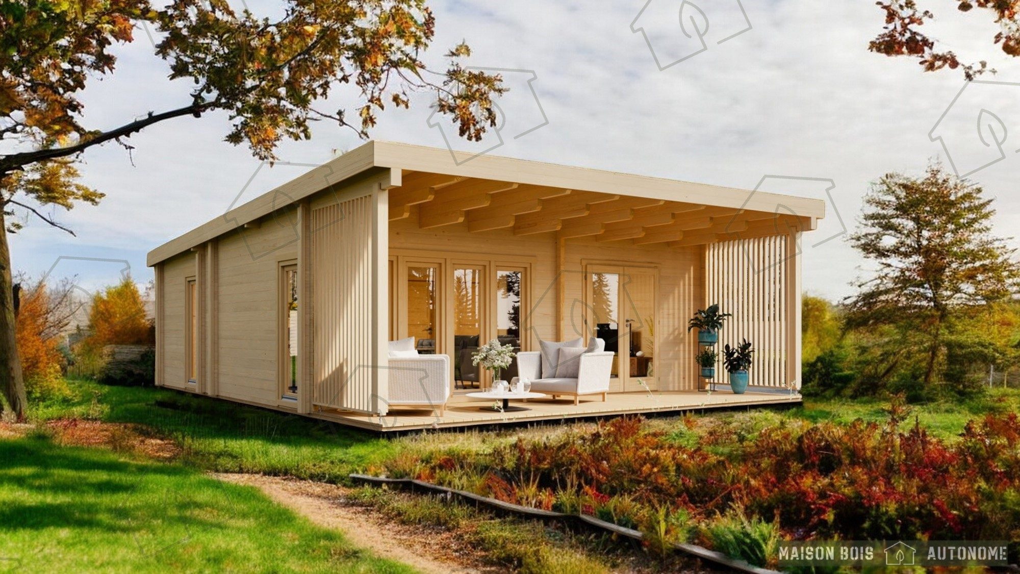 Maison bois autonome moderne - design contemporain - panneaux solaires