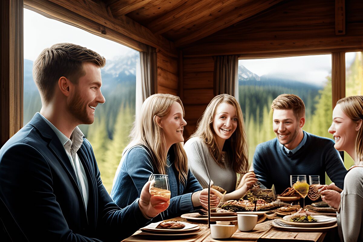 partagé des repas avec ses amis dans un chalet