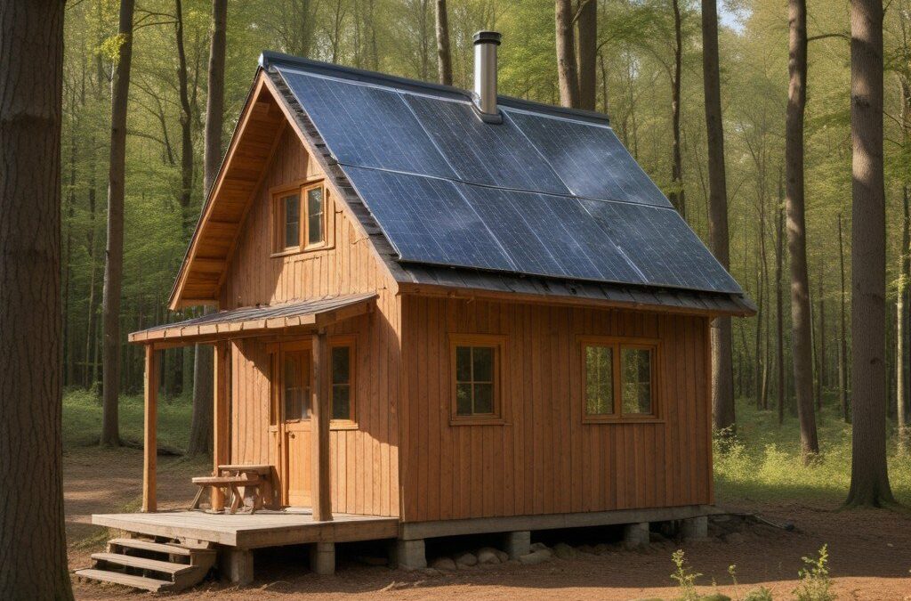 chalet en bois avec des panneaux solaires