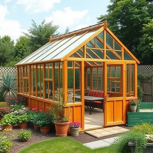 serre en bois dans un jardin